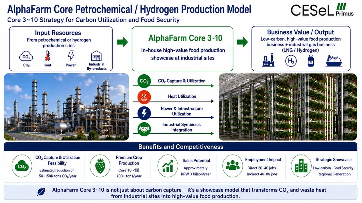 알파팜 코어 석유화학·수소 생산기지 연계 모델 / AlphaFarm Core petrochemical and hydrogen model